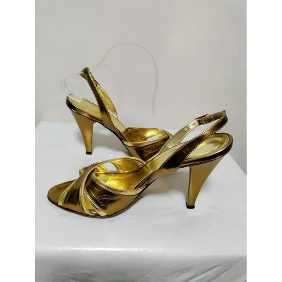 Alejandro Ingelmo Leather Metallic Peep Toe Stiletto Slingback Sandals 37.5/7 - Picture 7 of 9